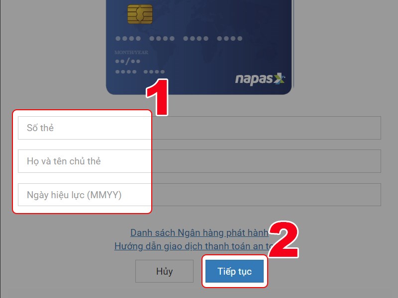 Nhập thông tin thẻ ngân hàng của bạn Nhập thông tin thẻ ngân hàng của bạn