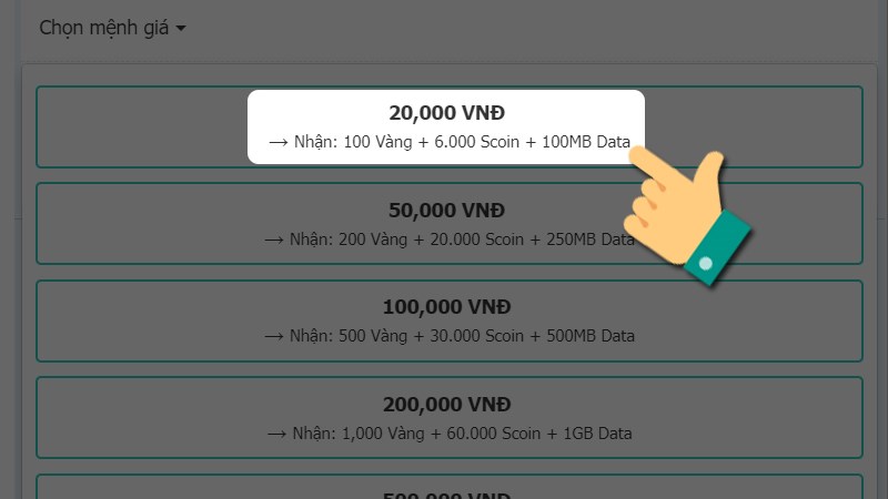 Chọn mệnh giá Chọn mệnh giá