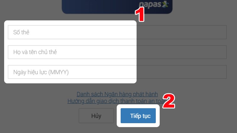 Nhập thông tin thẻ ATM của bạn Nhập thông tin thẻ ATM của bạn