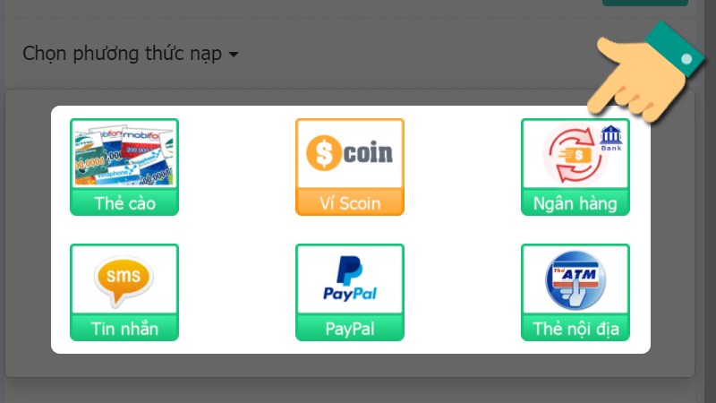 Chọn phương thức nạp tiền Chọn phương thức nạp tiền