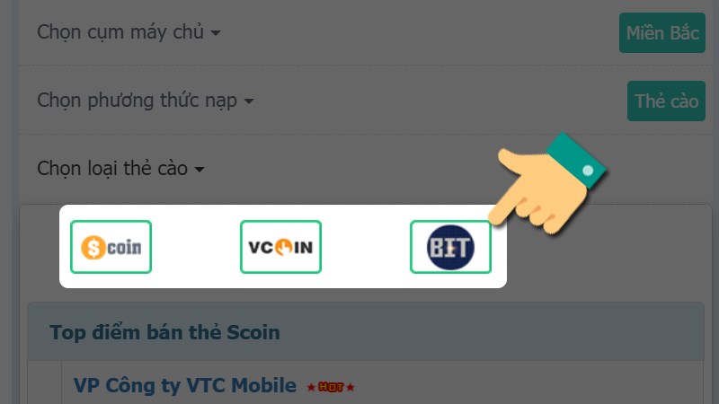 Chọn loại thẻ cào Chọn loại thẻ cào