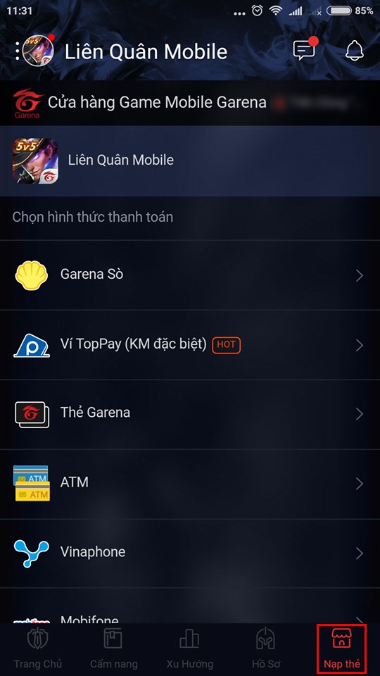 cach-nap-tien-trong-lien-quan-chi-tiet-nhat10-540x960-1 Bước 3: Chọn game Liên Quân Mobile.