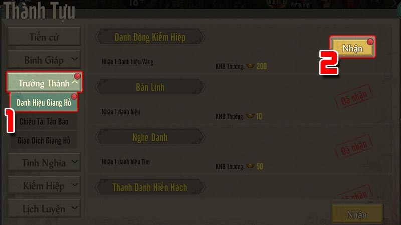 Nhận danh hiệu Nhận danh hiệu