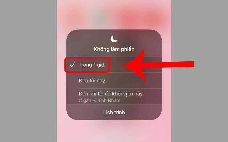 Thiết lập bật chế độ không làm phiền trong 1 giờ