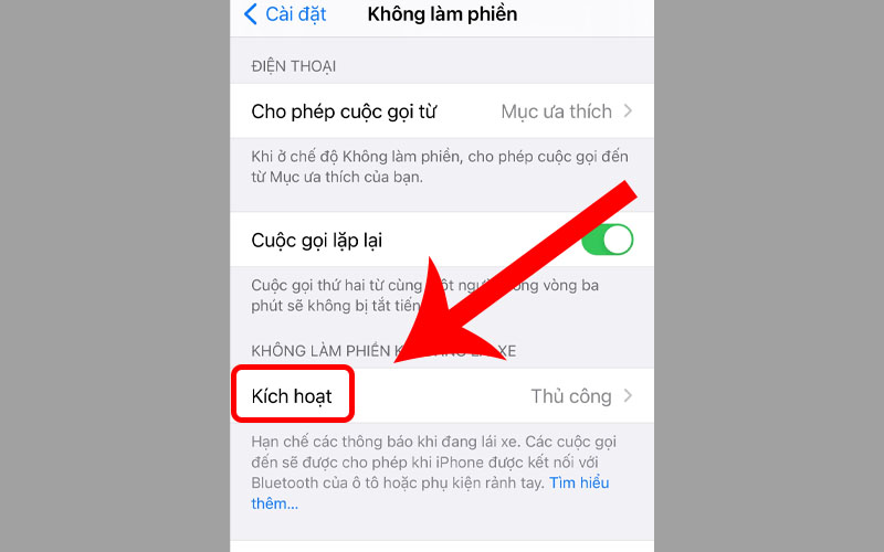 Kích hoạt không làm phiền khi đang lái xe