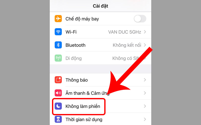 Chọn Không làm phiền trong phần cài đặt