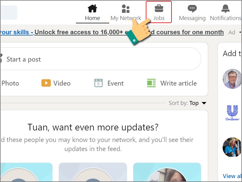 Nhấn vào Jobs Nhấn vào Jobs