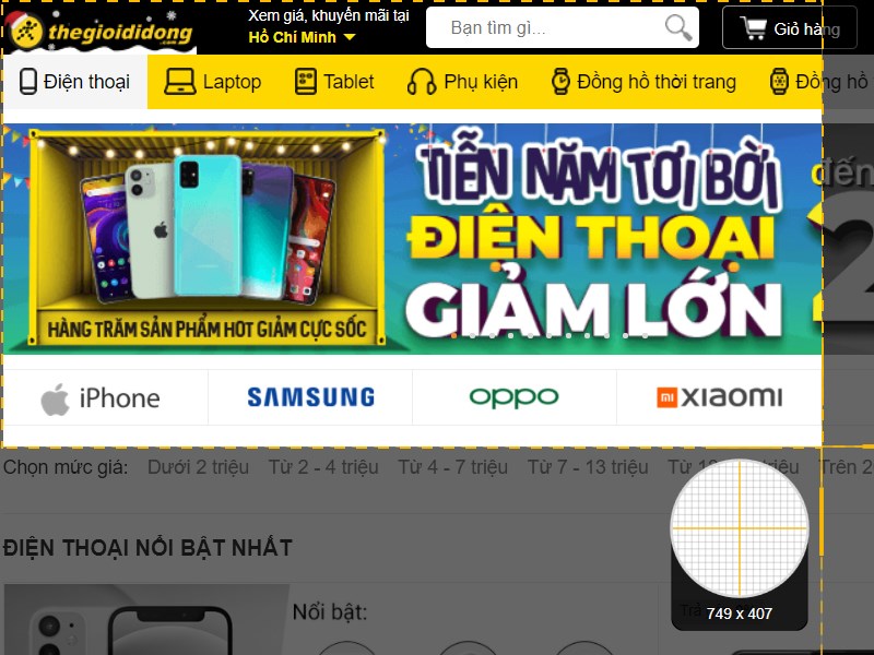Kéo thả vùng cần chụp màn hình Kéo thả vùng cần chụp màn hình