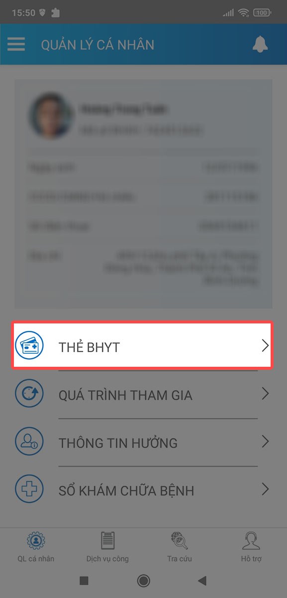 Chọn mục thẻ BHYT Chọn mục thẻ BHYT