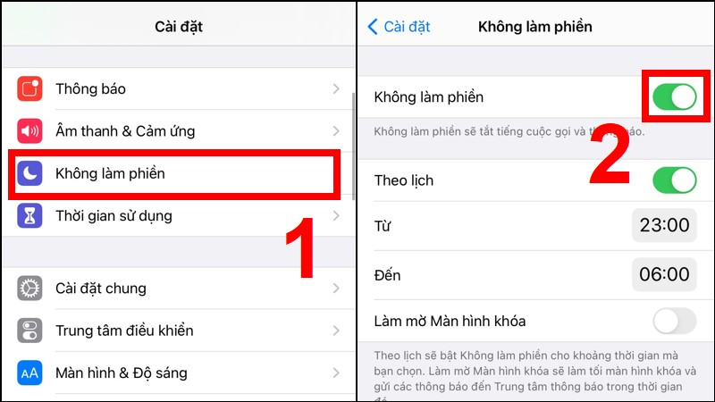 Bật chế độ Không làm phiền trong Cài đặt