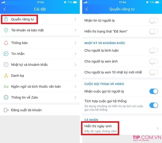 aCách tắt thông báo ẩn ngày sinh nhật trên Zalo