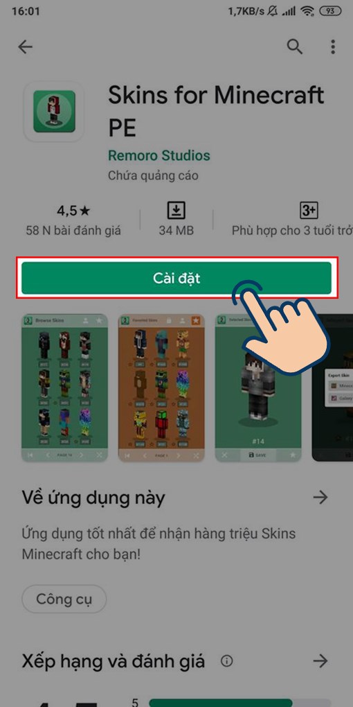cach-thay-doi-skin-minecraft-pe-tren-dien-thoai-don-gian1-510x1020-1 Vào Google Play tìm và tải Skins for Minecraft về thiết bị.