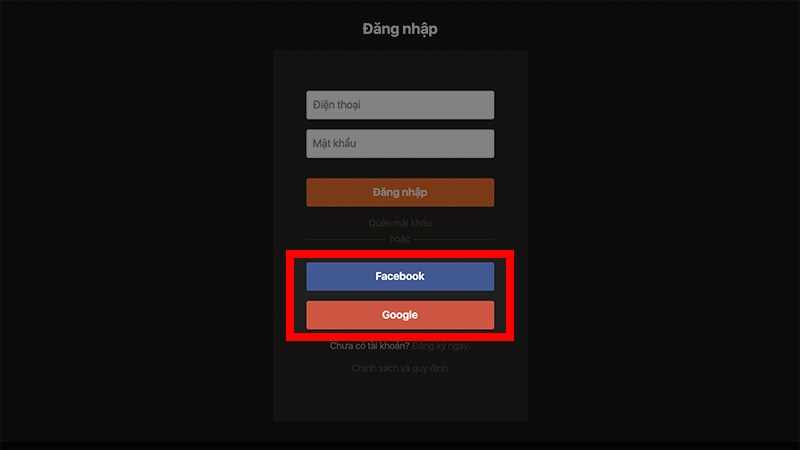 Đăng nhập bằng tài khoản Google hoặc Facebook Đăng nhập bằng tài khoản Google hoặc Facebook