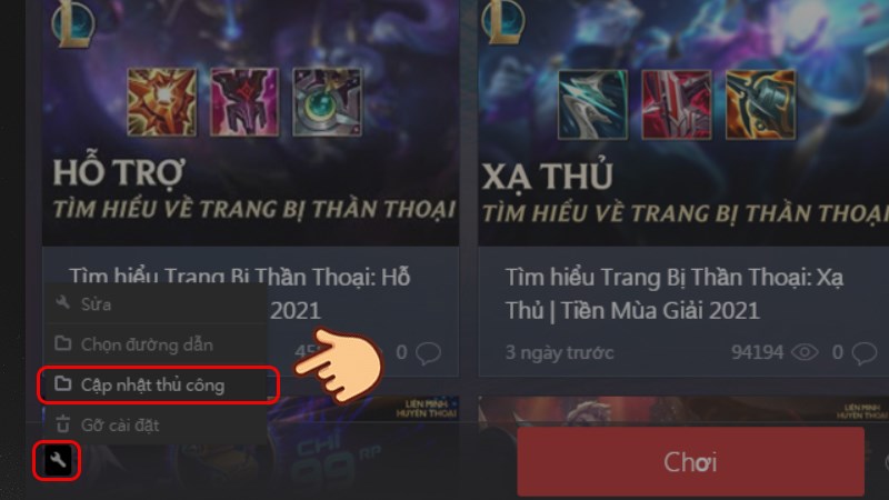 Chọn biểu tượng sửa chữa và chọn tính năng Cập nhật thủ công Chọn biểu tượng sửa chữa và chọn tính năng Cập nhật thủ công