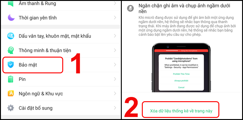 Xóa những thông tin được lưu trữ trong Cài đặt