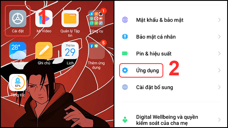 Chọn mục Ứng dụng