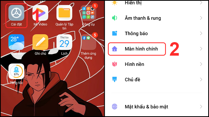 Chọn Màn hình chính