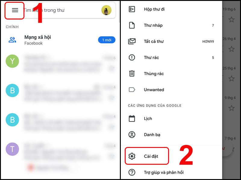 Chọn Cài đặt trong Gmail