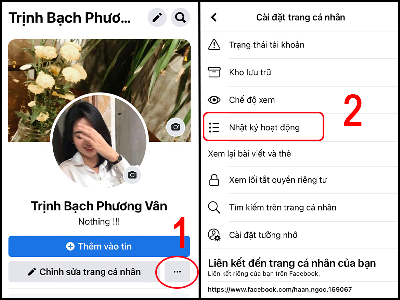Vào trang cá nhân của bạn chọn biểu tượng 3 chấm để xem nhật ký hoạt động