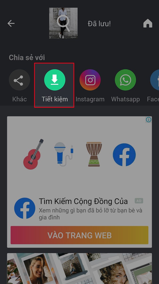 Chọn biểu tượng Tiết kiệm để lưu ảnh Chọn biểu tượng Tiết kiệm để lưu ảnh