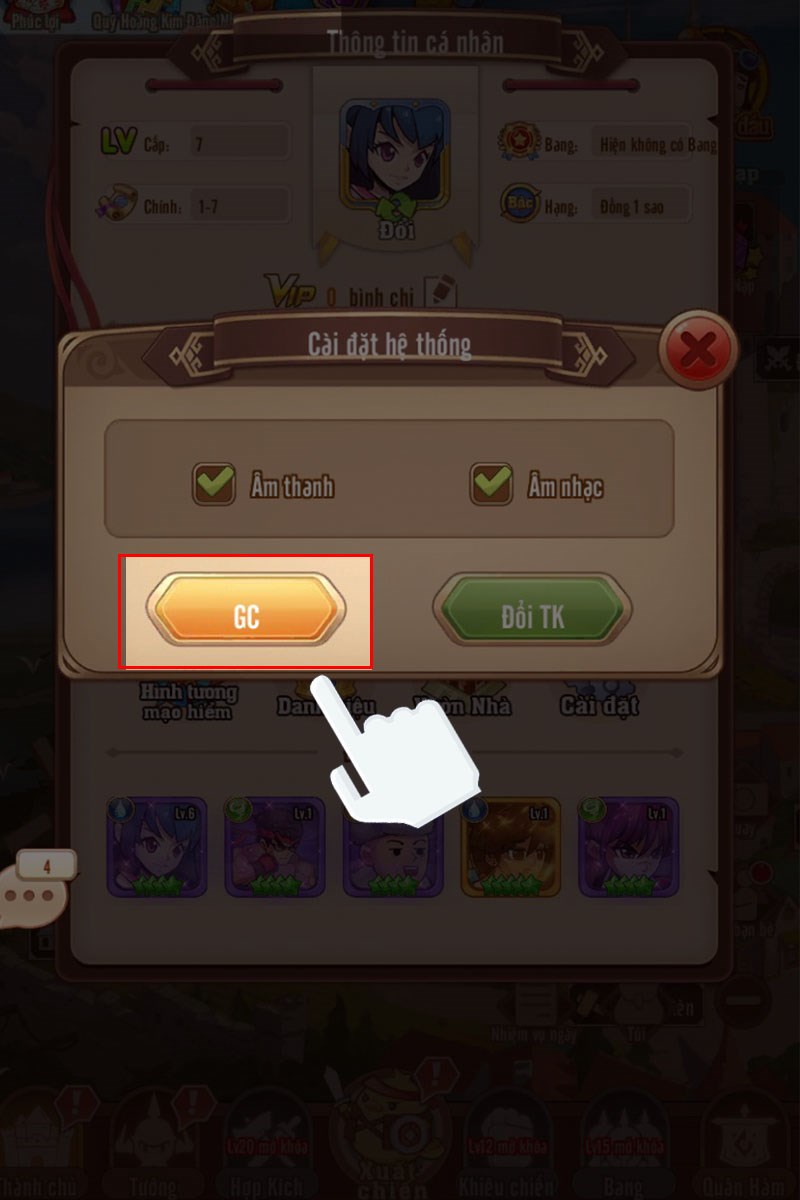 Bạn chọn mục GC Bạn chọn mục GC