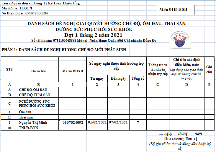 Mẫu hồ sơ hưởng chế độ dưỡng sức sau sinh