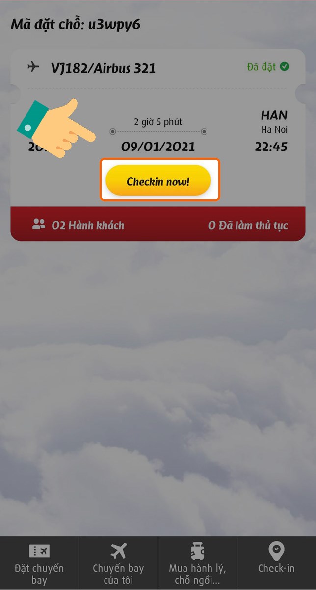 Nhấn phím Checkin now! để bắt đầu làm thủ tục Checkin Nhấn phím Checkin now! để bắt đầu làm thủ tục Checkin