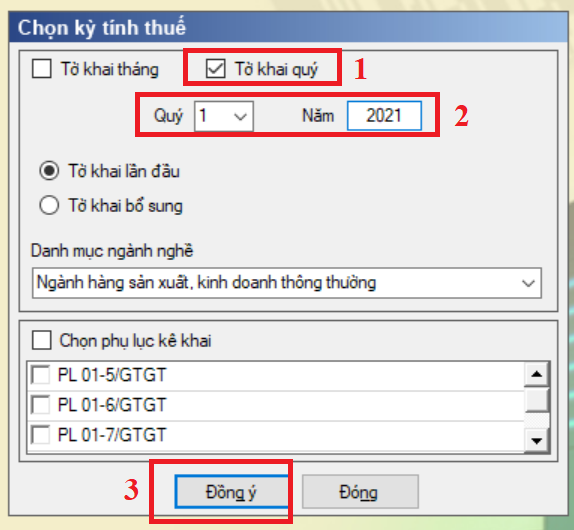 Chọn kỳ kê khai thuế GTGT
