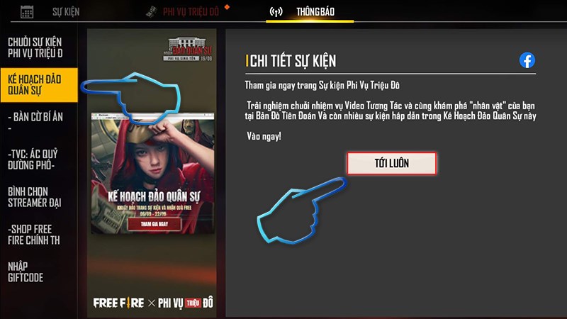 chuoi-su-kien-thang-9-free-fire-phi-vu-trieu-do-b3-800x450-1 Bước 3: Chọn Kế hoạch đảo quân sự, Nhấn Tới luôn để vào.