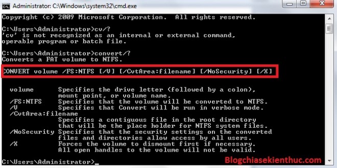 Lệnh chuyển đổi định dạng FAT32 sang NTFS
