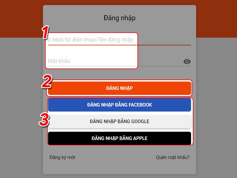 Điền tài khoản đăng nhập Điền tài khoản đăng nhập