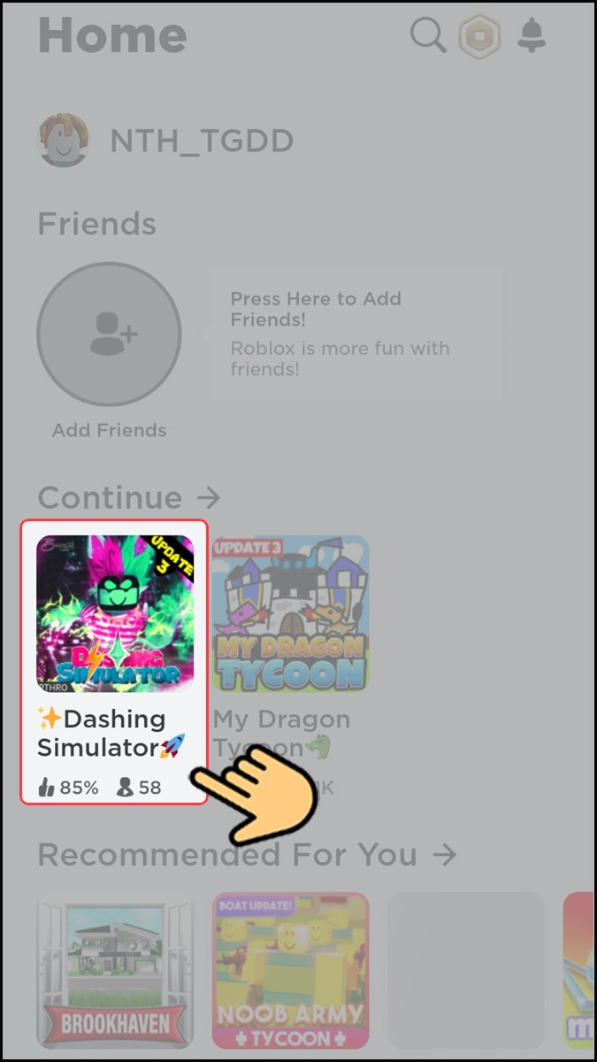 Vào Roblox tìm và chọn mode chơi Dasing Simulator Vào Roblox tìm và chọn mode chơi Dasing Simulator