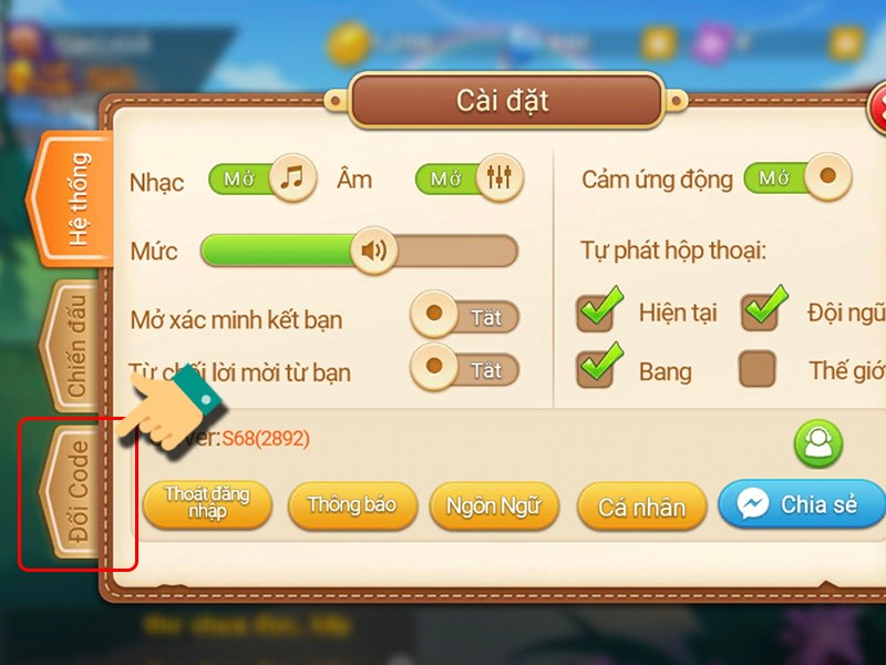 Chọn đổi code Chọn đổi code