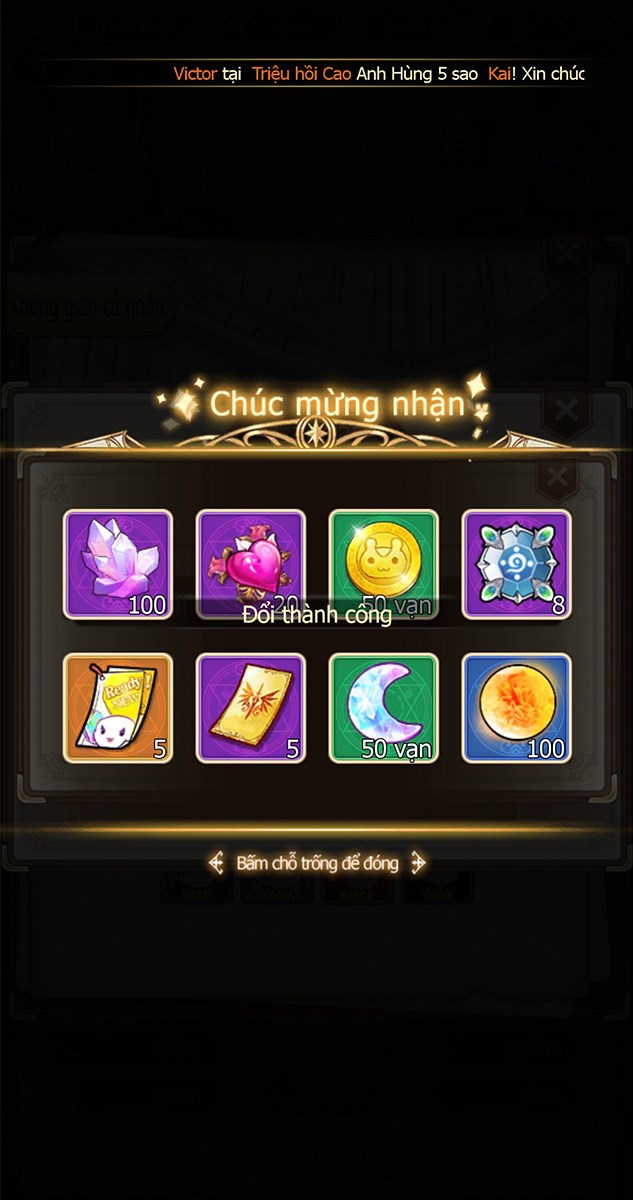 Nhận quà trong game Idle Goddess thành công Nhận quà trong game Idle Goddess thành công