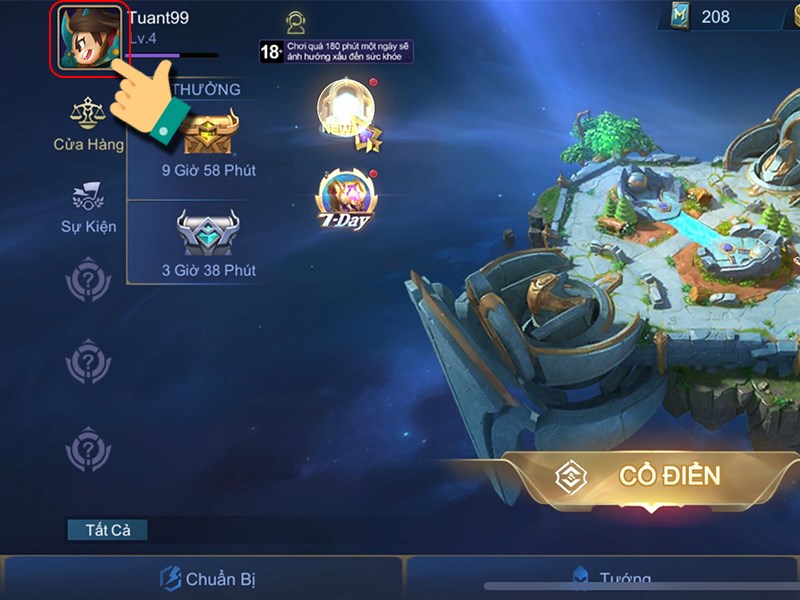 Nhấn vào avatar nhân vật Nhấn vào avatar nhân vật