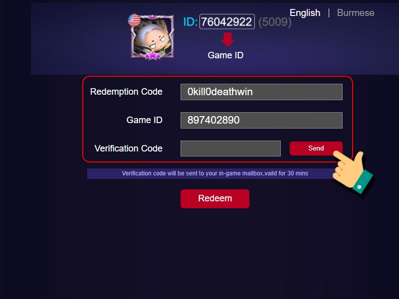 Lấy mã Verification code Lấy mã Verification code