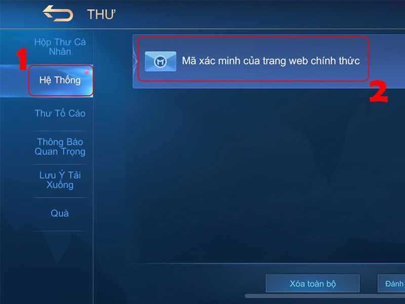 Nhấn vào thư hệ thống Nhấn vào thư hệ thống