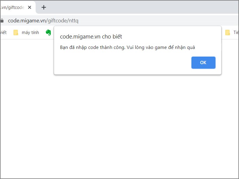 Thông báo nhập code thành công Thông báo nhập code thành công