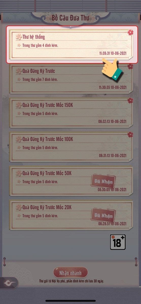 Nhấn vào Thư Nhấn vào Thư