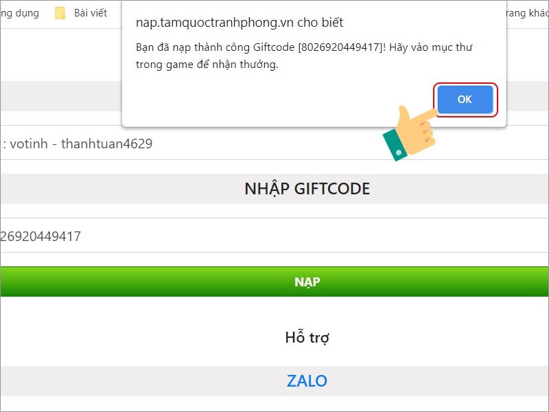 Nhận thành công Nhận thành công