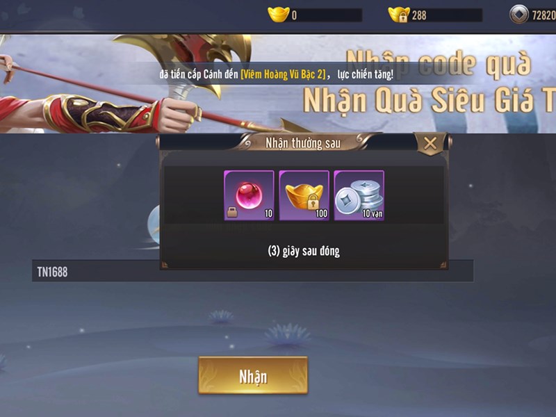 Nhập code đổi quà thành công Nhập code đổi quà thành công
