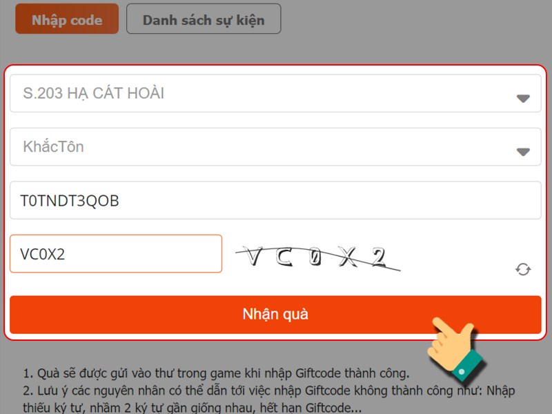 Nhập code đổi quà Nhập code đổi quà
