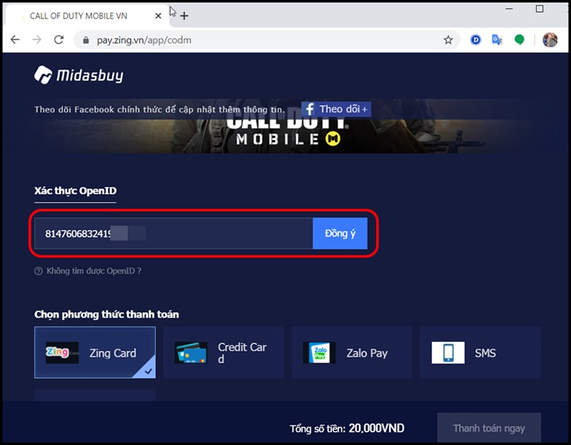 cpcallofdutymobile2-800x624-1 Bước 2: Nhập OpenID của tài khoản và chọn Đồng ý để hệ thống tìm nhân vật của bạn.