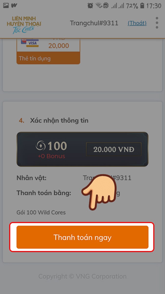 Kéo xuống dưới cùng và chọn Thanh toán ngay Kéo xuống dưới cùng và chọn Thanh toán ngay