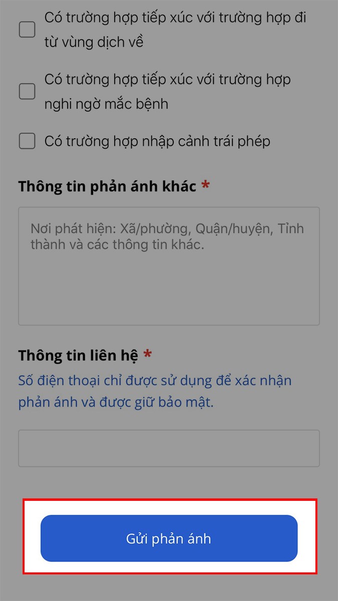 Sau khi đã điền xong các thông tin phản ánh > Chọn Gửi phản ánh Sau khi đã điền xong các thông tin phản ánh > Chọn Gửi phản ánh