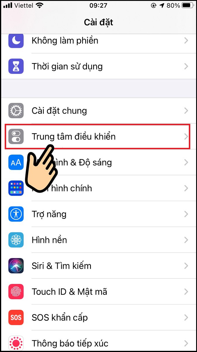 Chọn Trung tâm điều khiển Chọn Trung tâm điều khiển