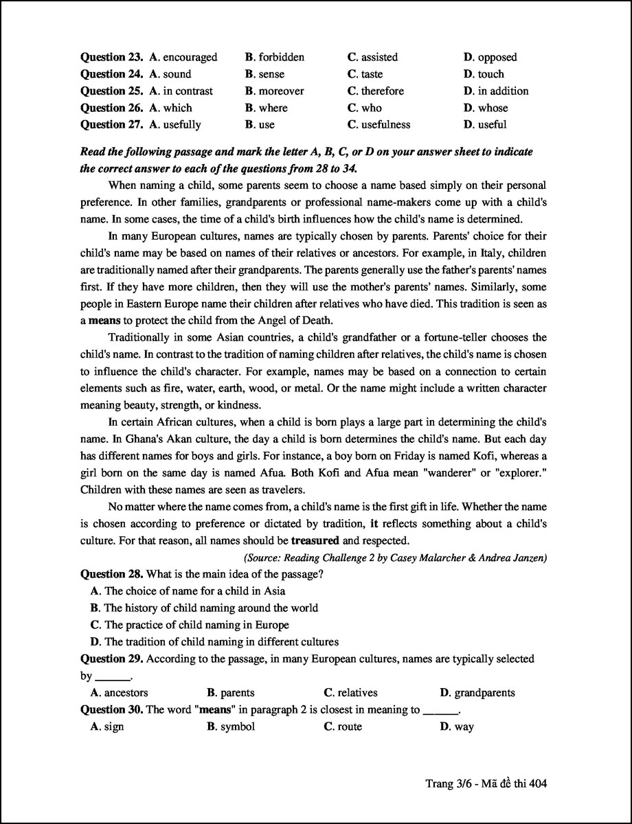 Đề thi môn tiếng Anh THPT Quốc gia năm 2017 mã 404 trang 3