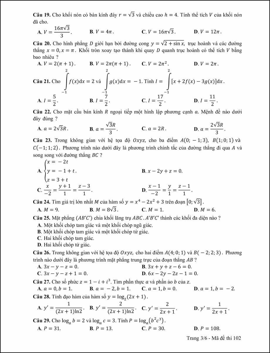 Đề thi môn Toán THPT Quốc gia năm 2017 mã 102 trang 3
