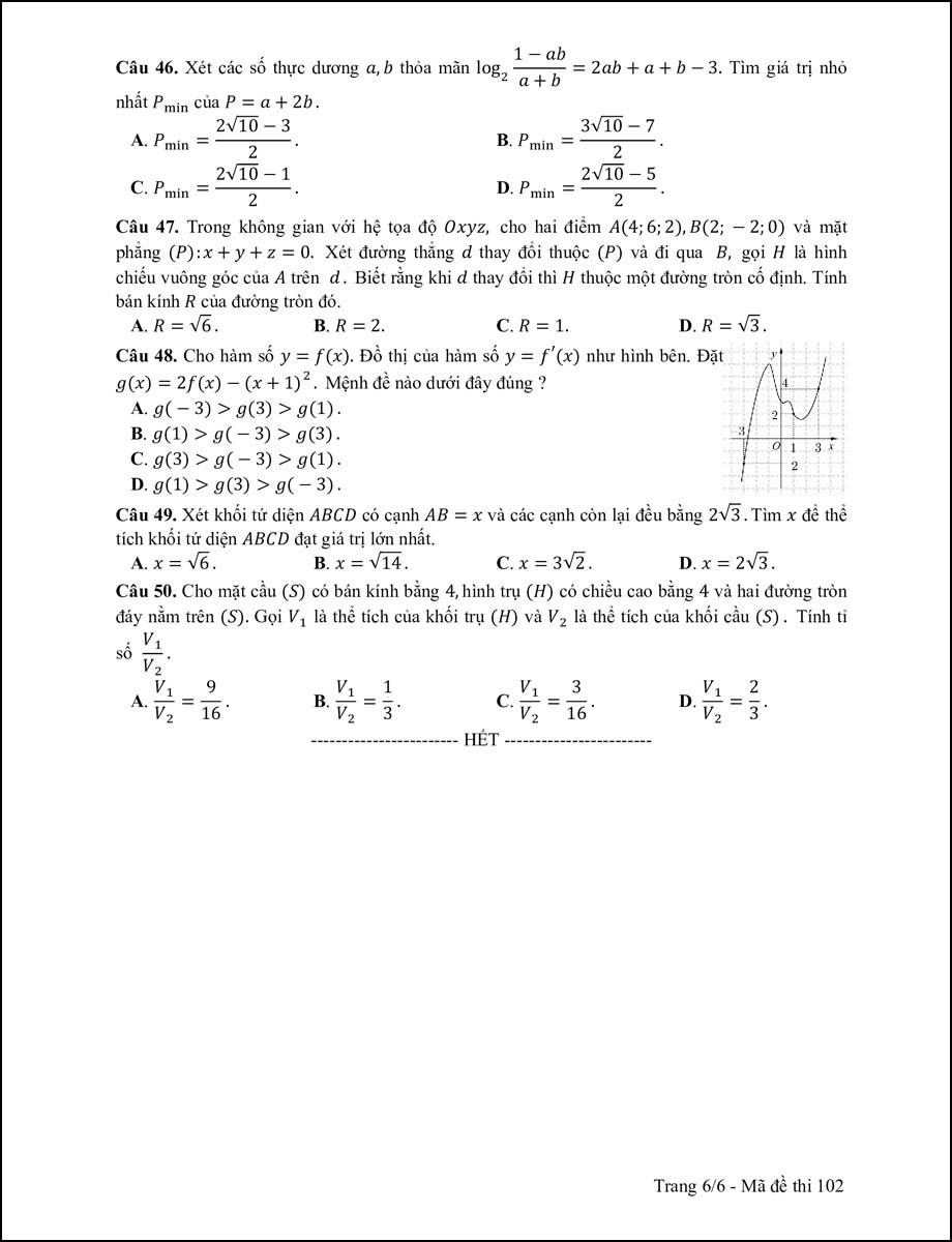 Đề thi môn Toán THPT Quốc gia năm 2017 mã 102 trang 6