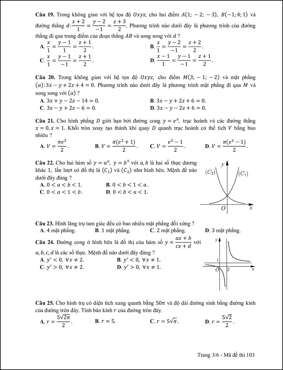 Đề thi môn Toán THPT Quốc gia năm 2017 mã 103 trang 3